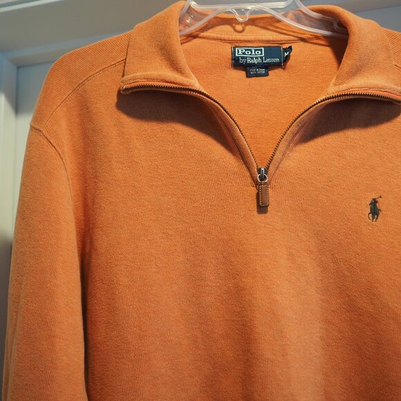 Polo by Ralph Lauren Men's Rust Orange Quarter-zip Sweater sz Medium 100% Cotton - Picture 6 of 15
